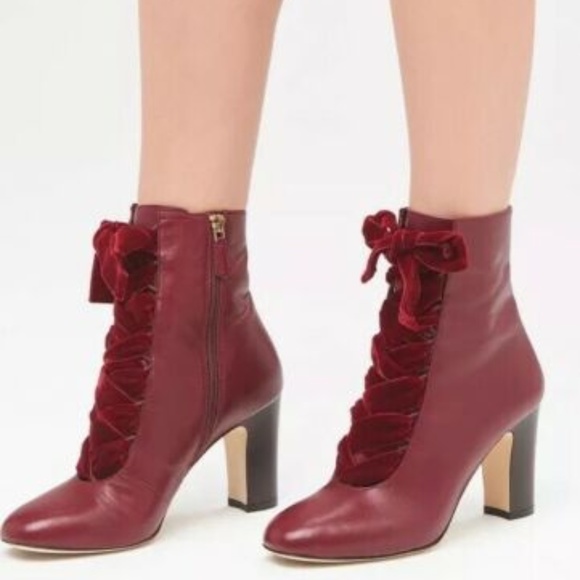 red lace up boots